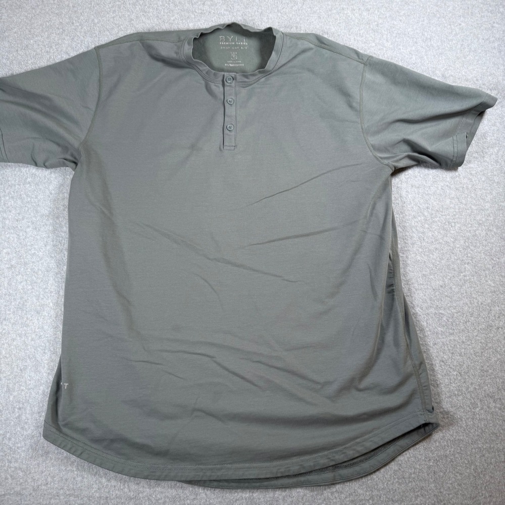 BYLT Basics Men Drop-Cut T-Shirt Sage Green Slate Short Sleeve Performance Tee L